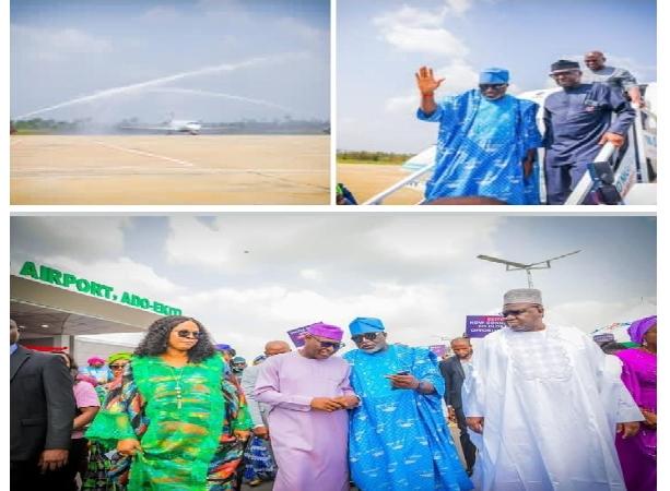 Governor Oyebanji and others when the first commercial plane landed in Ekiti