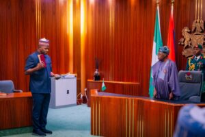 President Tinubu, right, and Gen. Christopher Musa being sworn in