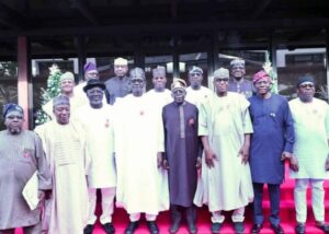 President Tinubu with members of the Committee on Strategy, Conflict Resolution and Mobilisation for APC