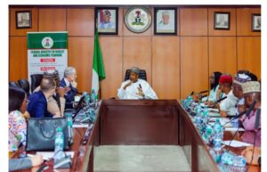 The Minister of Budget and Economic Planning, Senator Abubakar Bagudu, centre, during the visit of the World Bank Regional Manager for Social Protection and Labour for West and Central Africa, Mr Robert Chase