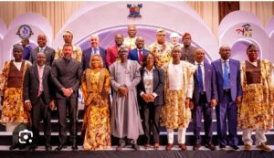 l-r: Commissioner for Housing, Mr. Moruf Akinderu-Fatai, Hon. Moruf Akinderu Fatai, former Commissioner in Lagos State, Dr. Muiz Banire; Founder/CEO of Andalusia Group, Dubai UAE, Saleh Tabakh; Special Adviser to the Governor on Housing, Barr. Barakat Odunuga-Bakare; Governor of Lagos State, Mr. Babajide Sanwo-Olu; CEO, Ghana Real Estate Professional Association, Victoria Osei Sampah; Deputy Governor, Dr. Obafemi Hamzat; NAR Global Ambassador Africa, Frank Oti; CEO, GenAl Learning Concept LImited, Mr. Sonny Iroche and Senator Wasiu Sanni Eshinlokun during the opening of the sixth Lagos Real Estate Marketplace Conference and Exhibitions, themed: “Shaping the Future of Lagos Mega City: Infrastructure Investment, Innovation and Affordable Housing” organized by the Lagos State Real Estate Regulatory Authority (LASRERA), at the Eko Hotels and Suites, Victoria Island, on Tuesday.