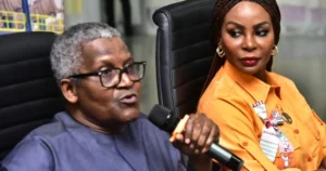L R: President and Chief Executive, Dangote Industries Ltd, Aliko Dangote; Managing Director and Chief Executive Officer, South South Development Commission, Usoro Akpabio, during the visit of SSDC members to the Dangote Petroleum Refinery and Fertiliser Plant in Lagos on Sunday, November 30, 2025. Premium Times photo