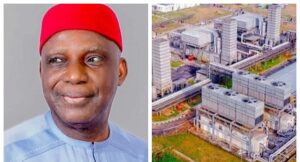A photo combination of Prof Barth Nnaji and the Geometric power plant in Aba. Channels TV