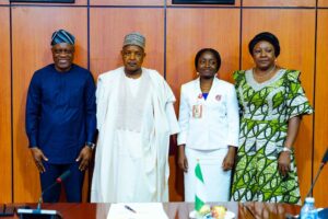 Budget and Economic Planning, Senator Abubakar Bagudu; the Ministry’s Permanent Secretary, Dr Deborah Odoh; and Director-General, Nigerian Institute for Social and Economic Research, Prof. Taiye Simbine, during the ministry’s end-of-the-year management meeting in Abuja on Tuesday, 30/12/25 PHOTO: FMBEP