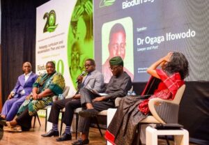 From left, Sam Omatseye, Dr Bisi Ayandike, Dr Ogaga Ifowodo, Kunle Ajibade, and Professor Gopal