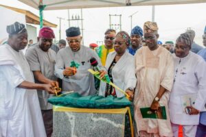 Gov Dapo Abiodun, on Tuesday commissioning the Laderin–Prof. Wole Soyinka Train Station Road in Abeokuta