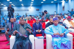 (L-R) Professor Nentawe Yilwatda, National Chairman of the All Progressives Congress (APC) and Bukola Saraki, former Senate President, at the 23rd Daily Trust Dialogue today in Abuja