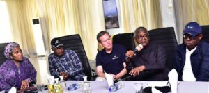 L-R, Dangote Industries limited, Group Executive Director Commercial, Refinery and Petrochemicals, Fatima Aliko Dangote; Dangote Industries Limited,Vice President, Olakunle Alake; Dangote Petroleum Refinery, Managing Director/ CEO, David Bird; President / CE, Dangote Industries limited, Aliko Dangote; Group Chief Executive Officer of the Nigerian National Petroleum Company (NNPC), Engr. Bayo Bashir Ojulari; During the Group Chief Executive Officer Members of the Board and Executive Management Team of Nigerian National Petroleum Company Limited Visit to Dangote Petroleum Refinery and Fertiliser in Lekki Lagos on Saturday February 2026.