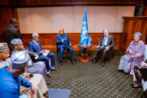 António Guterres during a high-level bilateral meeting with Vice President Kashim Shettima on the sidelines of the 39th African Union (AU) Summit in Addis Ababa, Ethiopia.