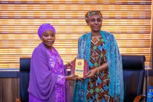 L-R: The Executive Secretary, Universal Basic Education Commission (UBEC), Dr Aisha Garba and Director General, National Emergency Management Agency (NEMA), Mrs Zubaida Umar during the visit of NEMA DG to UBEC headquarters in Abuja on Wednesday, 11th February, 2026.
