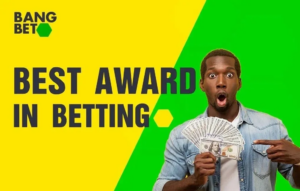 Nigerian bettor holding cash with Best Award in Betting banner