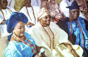 The groom, Bidemi Ojudu, with his parents, Senator Ojudu, right, and his wife, Tola
