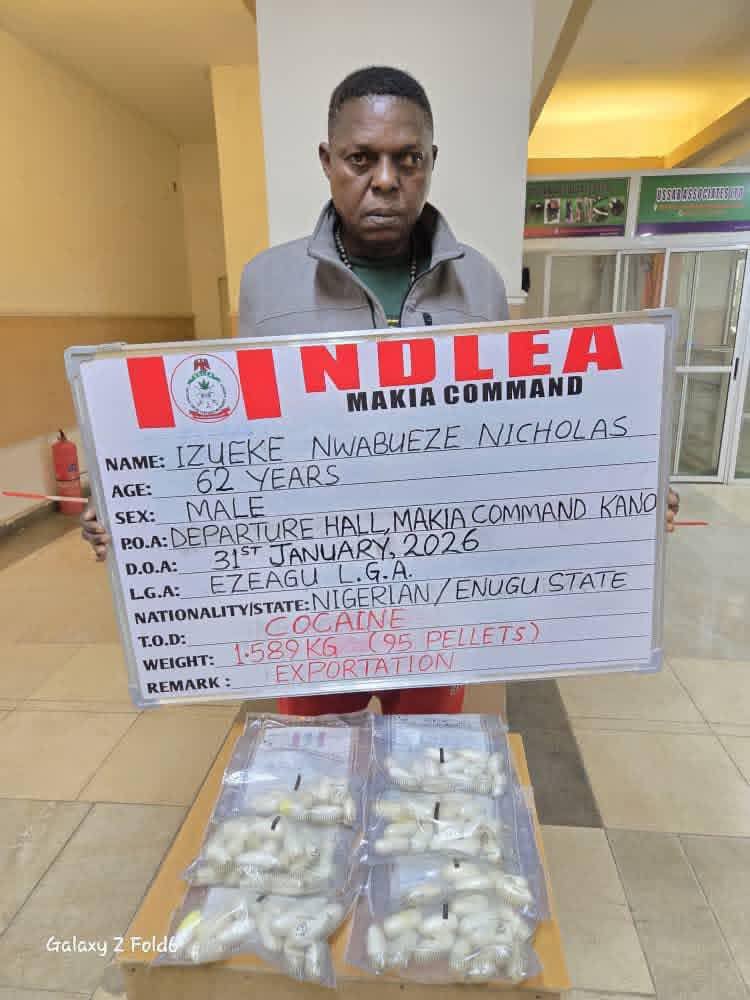 China-bound auto parts dealer arrested at Kano airport for ingesting 95 wraps of cocaine