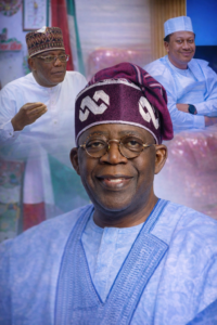 President Bola Tinubu, centre, Dr. Lanre Adebayo, top left, and Dr. Mustapha Jibril, leader of the Progressive Local Government Chairmen