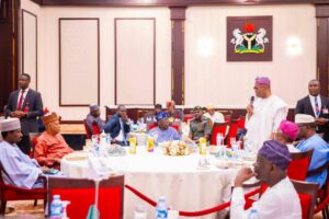 President Tinubu , Akpabio and others during an interfaith breakfast with senators at the Presidential Villa in Abuja.