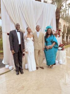 The couple and the bride’s parents in Morocco
