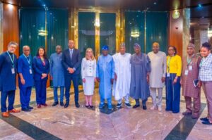 President Bola Tinubu, his officials World Bank Chief, Anna Bjerde and members of her team