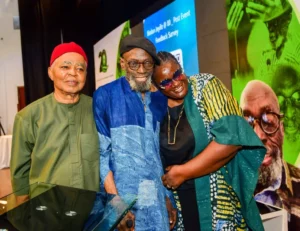 Bisi Anyandike, right, Professor Jeyifo and Chima Anyandike