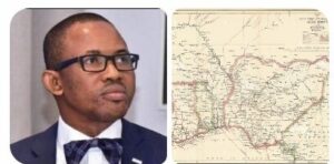 Dr Kayode Ajulo and the map of Nigeria showing Eba area