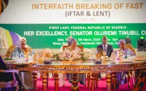 First Lady Oluremi Tinubu during the interfaith Breaking of Fast (Iftar and Lent) she held for women from across all sectors.