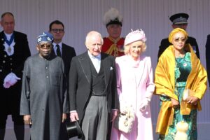 From left, President Bola Tinubu, King CharlesIII, his wife, Camilla, and Nigeria's First Lady, Oluremi Tinubu