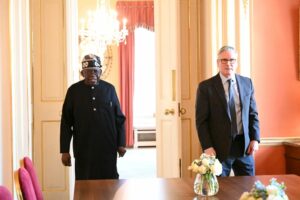 President Bola Tinubu and UK Prime Minister Keir Starmer at the Prime Minister's office in Downing Street during a bilateral meeting on Thursday as part of President Tinubu's State Visit to United Kingdom2
