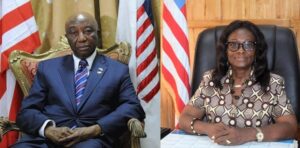 President Boakai, left, Madam Browne-Lansanah, right