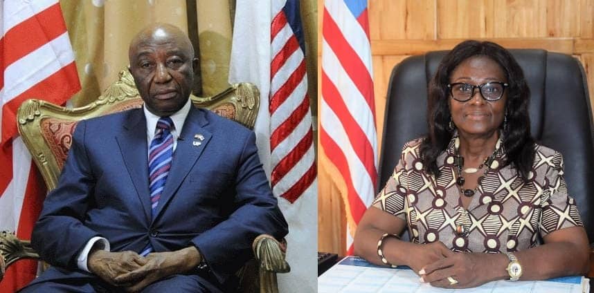 President Boakai, left, Madam Browne-Lansanah, right