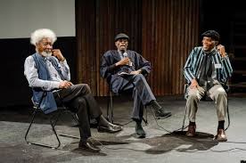 Professor Soyinka, Biodun Jeyifo and Femi Euba at a lecture