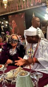 The celebrant(masked) with Oba Adeyeye Ogunwusi, Ojaja II