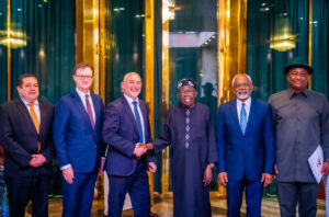 President Tinubu met with a delegation from British Airways led by the British High Commissioner to Nigeria, Dr Richard Montgomery and the Commercial Officer of British Airways, Mr Colm Lacy, at the Presidential Villa, Abuja. Femi Gbajabiamila, Chief of Staff and Festus Keyamo, Aviation Minister, were present