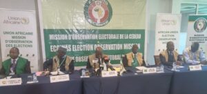 ECOWAS Head of Delegation, former Ghana’s President, Nana Akuofo-Addo, with members, reading the 15- Page preliminary declaration yesterday in Cotonou