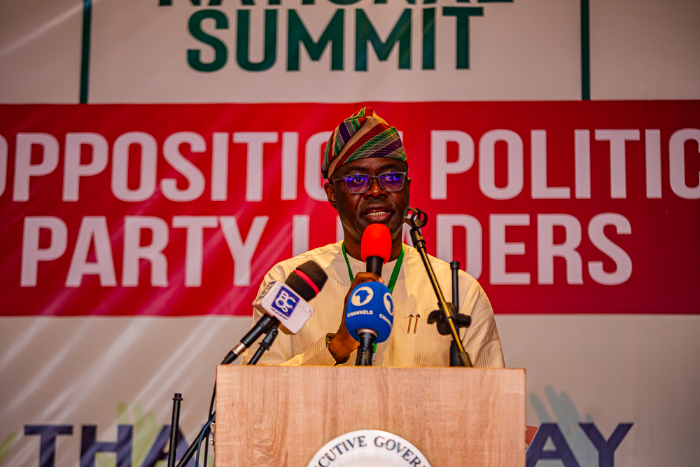 Seyi Makinde speaking at the opposition parties' summit