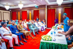 President Tinubu addressing the Renewed Hope leaders