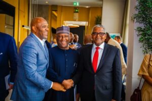 Billionaire, Aliko Dangote alongside Abdul Samad Rabiu and Tony Elumelu at the UAE-African Business Leaders meeting in Dubai. Photo by Nairametrics