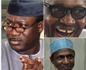 Dr Kayode Fayemi, left, former Presidents Muhammadu Buari, top right, and Umaru Yar'Adua