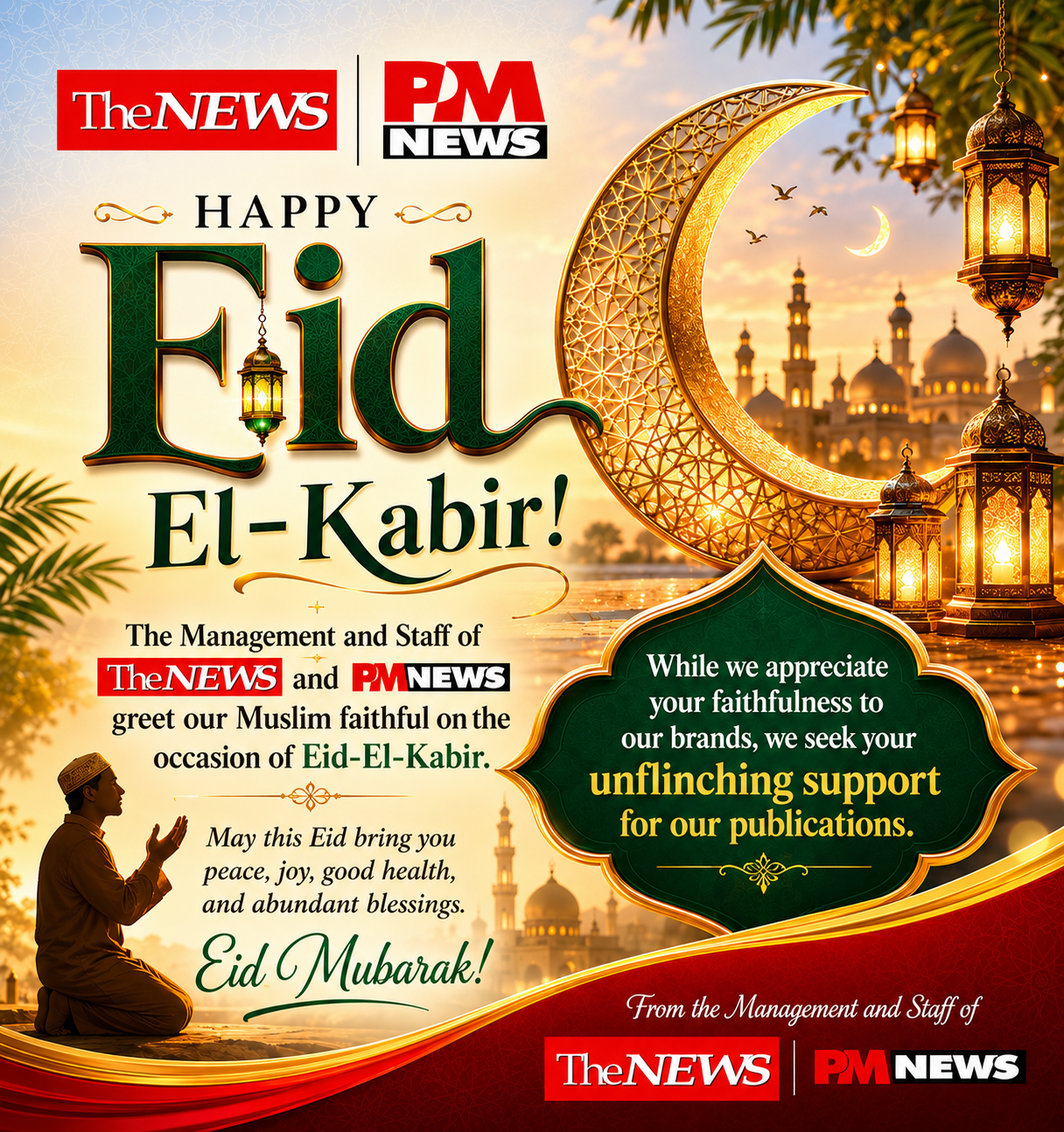 Eid-el -Kabir: TheNEWS and PMNEWS Greet All Muslim Faithful