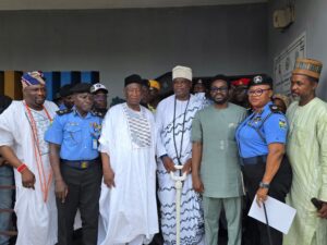 Olota of Ota, His Majesty, Prof. Adeyemi Obalanlege, Rep. of Chairman, Ado-Odo/Ota LGA and Supervisor for Works and Housing, Sdebowale Anjori and Secretary of Programme (OSSAP-SDGs), Bala Mohammed Saulawa at the commissioning of a 40-Bed PHC in Ota recently