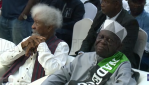Professor Wole Soyinka and Ayo Opadokun. Channels photo