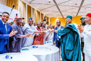 VP Shettima submitting President Tinubu's nomination form to APC Chairman, Professor Yilwatda